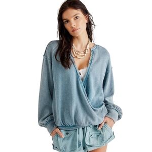 Free People Anyway Tee Women's L Teal‎ Beach Hippie Boho Oversized Pullover NWT